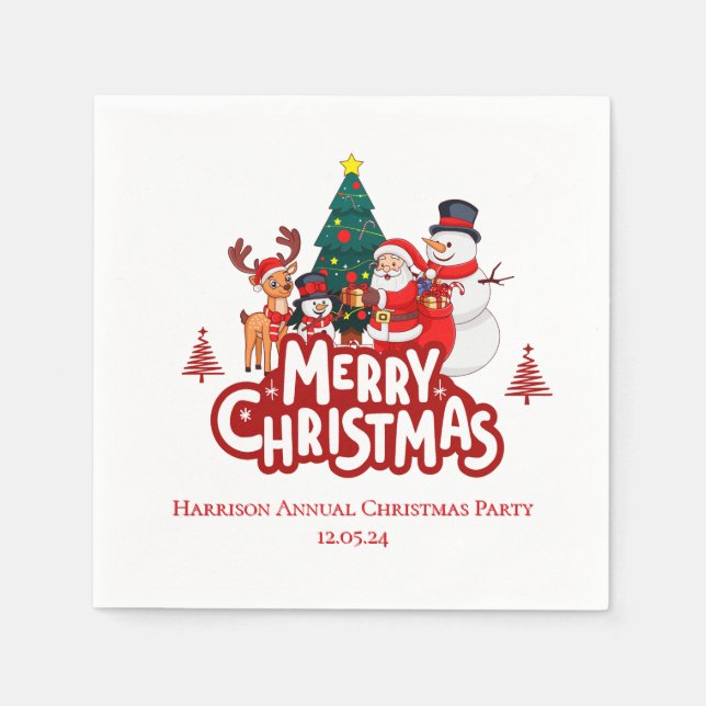 Red & White Simple Merry Christmas Napkin (Front)