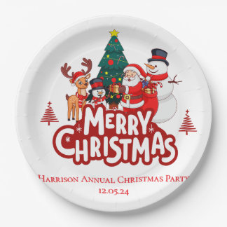 Red & White Simple Merry Christmas Paper Plate