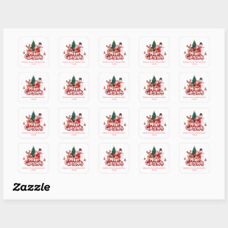 Red & White Simple Merry Christmas Square Sticker