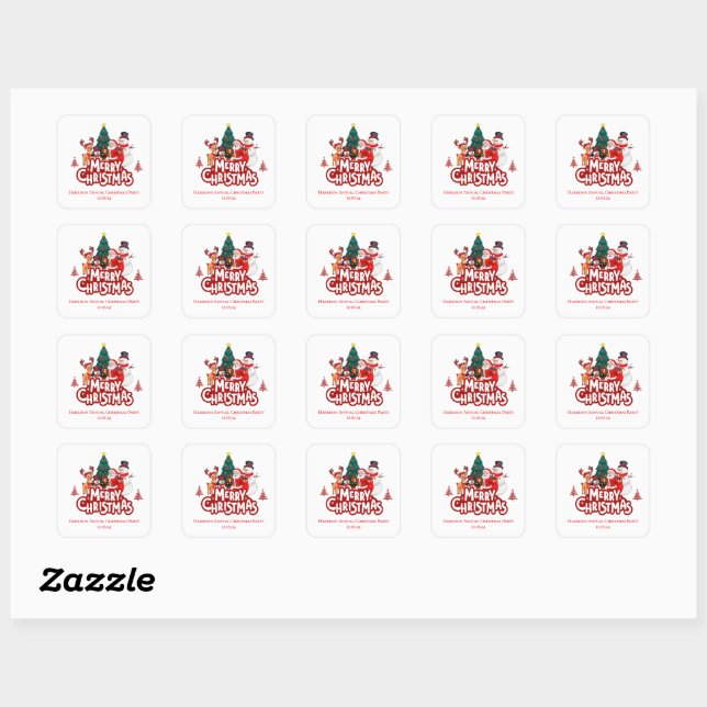 Red & White Simple Merry Christmas Square Sticker (Sheet)