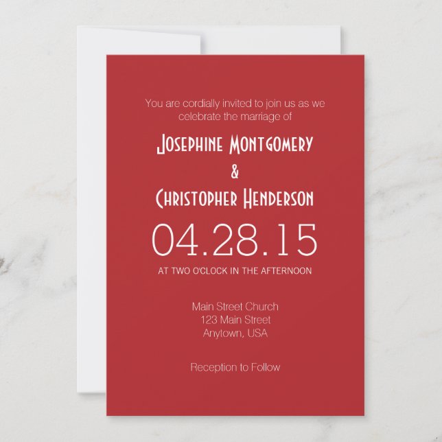Red White Simple Modern Wedding Invitation (Front)
