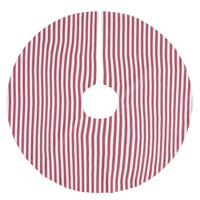Red & White Simple Narrow Stripe Christmas Pattern Brushed Polyester Tree Skirt (Front)