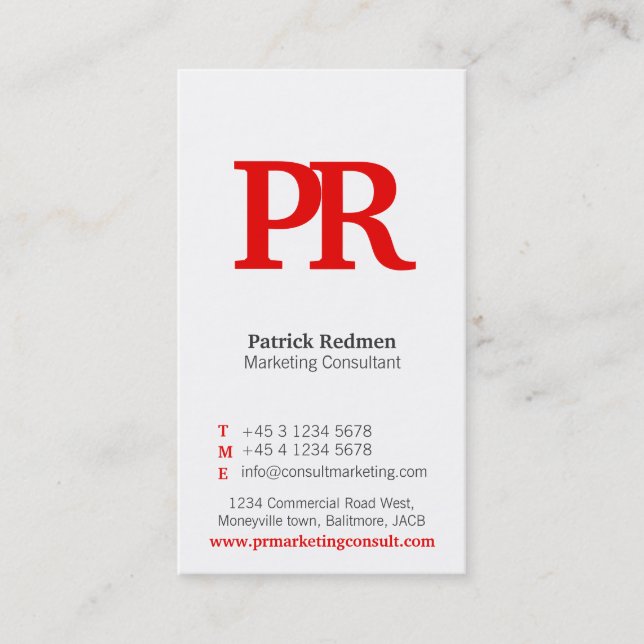 Red & white simple portrait business card (Front)