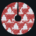 Red White Smiling Snowman Christmas Holiday Brushed Polyester Tree Skirt<br><div class="desc">Festive and fun Christmas holiday snowman against a snow filled red background.</div>