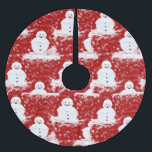 Red White Smiling Snowman Christmas Holiday Brushed Polyester Tree Skirt<br><div class="desc">Festive and fun Christmas holiday snowman against a snow filled red background.</div>