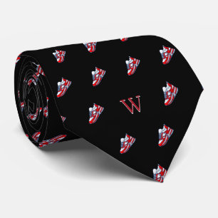 Red White Sneaker Collector Monogram Initial Black Tie