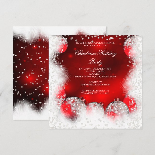 Red White Snow Bauble Christmas Holiday Party Invitation (Front/Back)