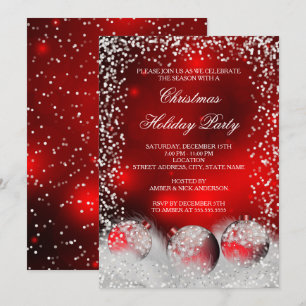 Red White Snow Bauble Christmas Holiday Party Invitation