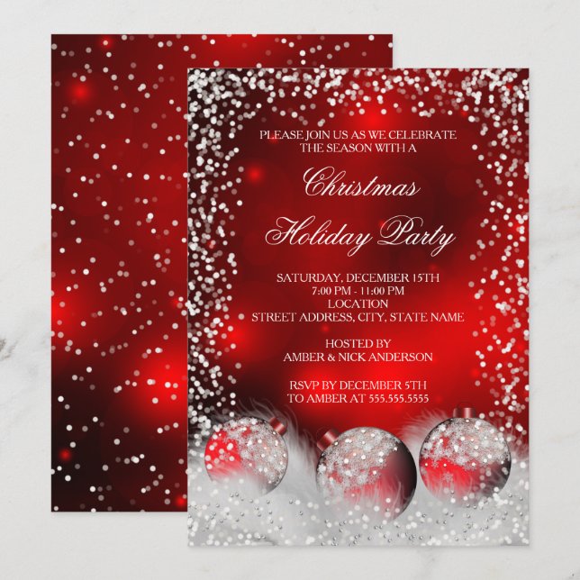Red White Snow Bauble Christmas Holiday Party Invitation (Front/Back)