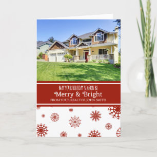 Red White Snow Rapporteur Merry & Bright Photo Car Holiday Card