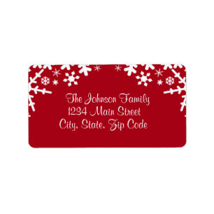 Red & White Snowflake address label, customisable Label