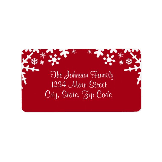 Red & White Snowflake address label, customisable Label (Front)