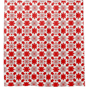 🚿 Red White Snowflake Christmas Bathroom Decor ❄️ Shower Curtain