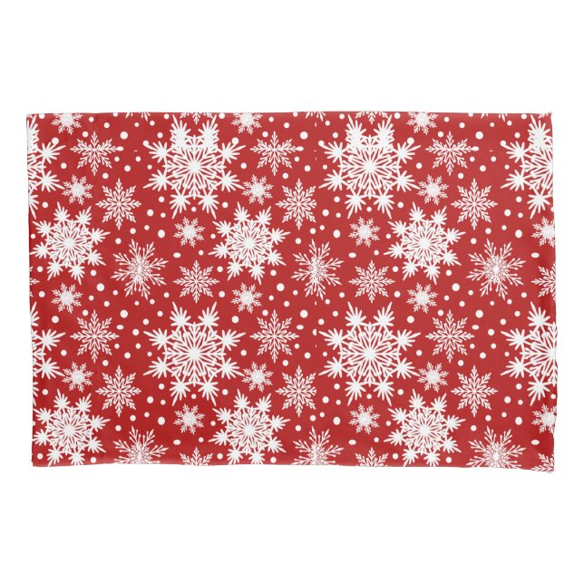 Red & White Snowflake Christmas Classic Pattern Pillowcase (Front)