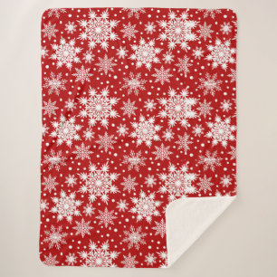 Red & White Snowflake Christmas Classic Pattern Sherpa Blanket