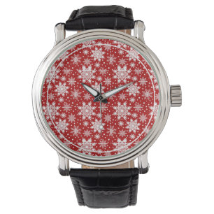 Red & White Snowflake Christmas Classic Pattern  Watch