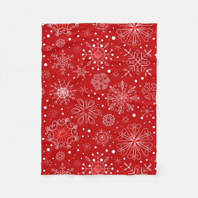 Red & White Snowflake Christmas Design Fleece Blanket (Front)