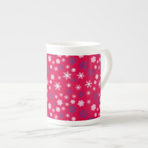 Red White Snowflake Christmas Pattern Bone China Mug
