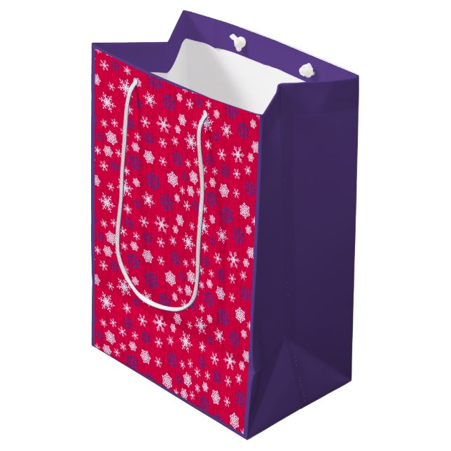 Red White Snowflake Christmas Pattern Medium Gift Bag (Front Angled)