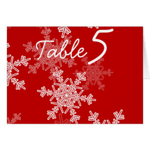 Red White Snowflake Christmas Wedding Table Number