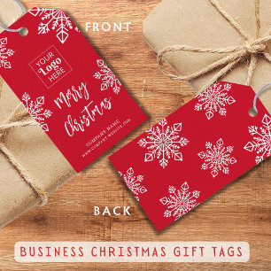Red White Snowflake Company Logo Merry Christmas Gift Tags