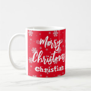 Red White Snowflake Elegant Simple Merry Christmas Coffee Mug