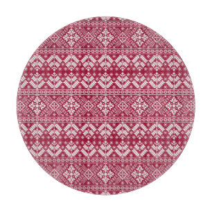 Red & White Snowflake & Floral Fair Isle Christmas Cutting Board
