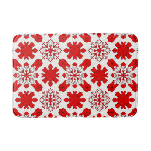 ❄️ Red White Snowflake Holiday Bathroom Decor Bath Mat