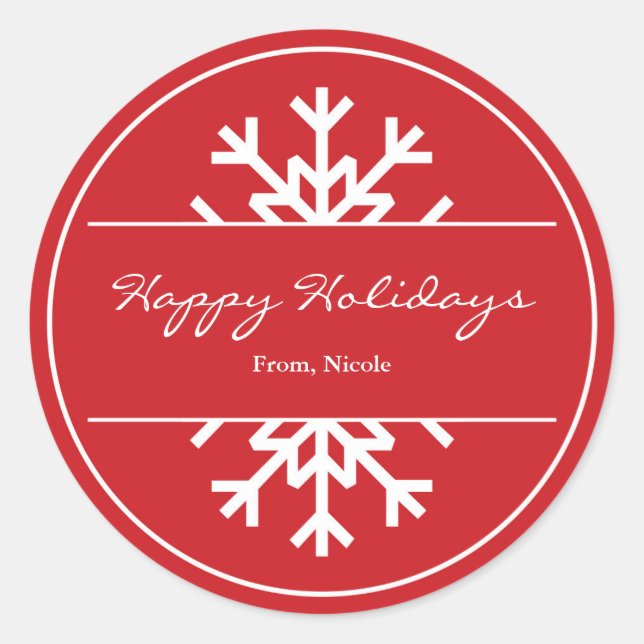 Red & White Snowflake Holiday Winter Sticker (Front)