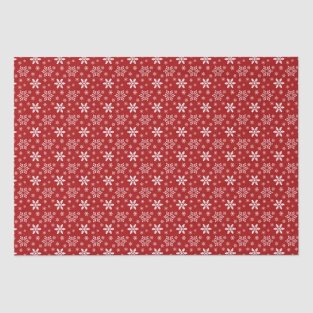 Red White Snowflake Pattern Holiday Christmas  Tissue Paper (Front)