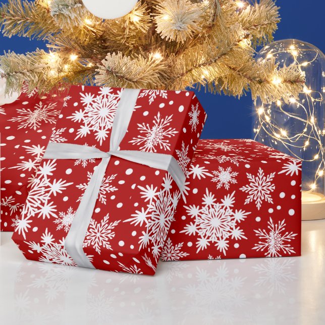 Red & White Snowflake Seamless Pattern  Wrapping Paper (Holidays)