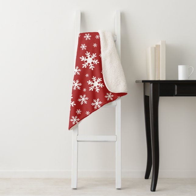 Red White Snowflake Snow Winter Christmas Holidays Sherpa Blanket (In Situ)