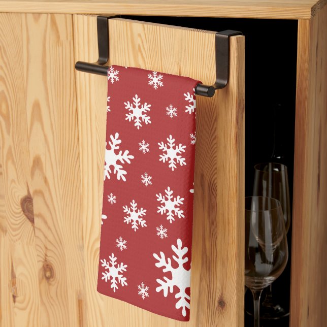 Red White Snowflake Snow Winter Christmas Holidays Tea Towel (Thirds Fold)