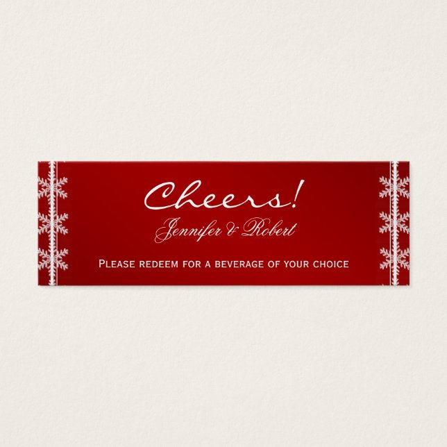 Red White Snowflake Winter Wedding Drink Tickets (Front)