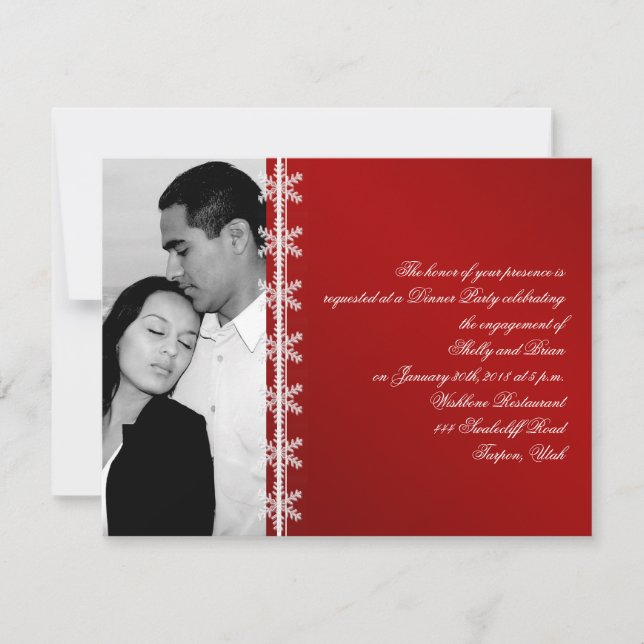 Red White Snowflake Winter Wedding Engagement Invitation (Front)