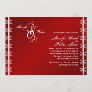 Red White Snowflake Winter Wedding Invitation