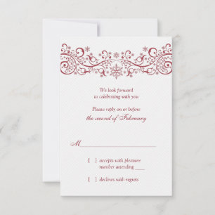 Red White Snowflake Winter Wedding Reply Card