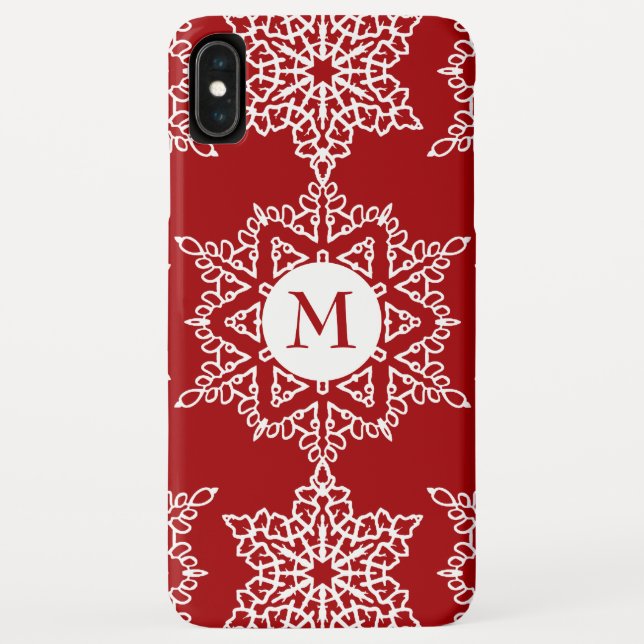 Red White Snowflakes Christmas Holiday Monogram Case-Mate iPhone Case (Back)