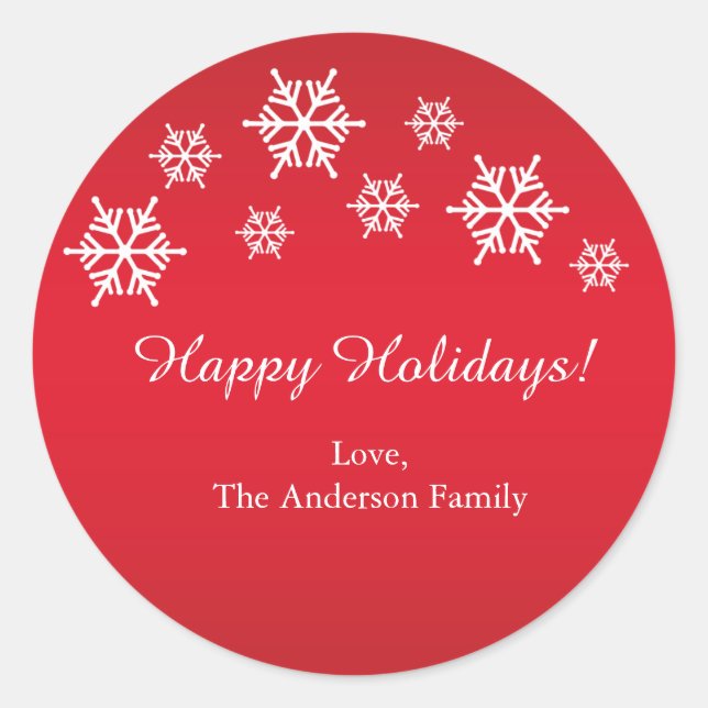 Red & White Snowflakes Christmas Holiday Stickers (Front)