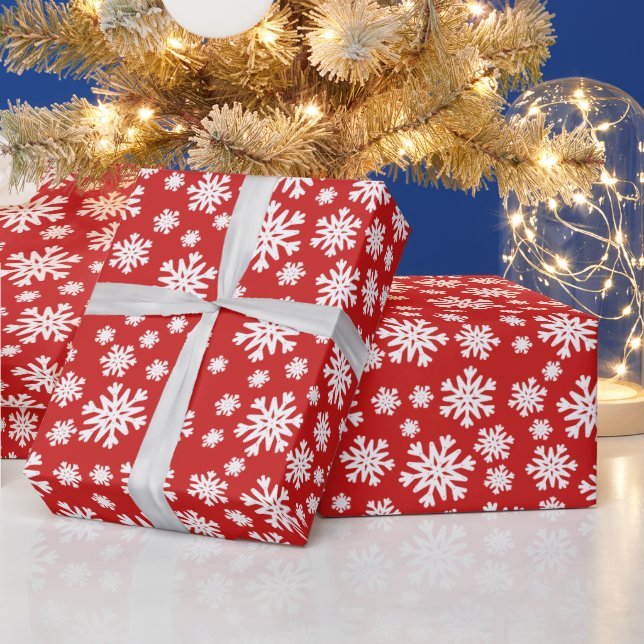Red White Snowflakes Christmas Holiday  Wrapping P Paper (Holidays)
