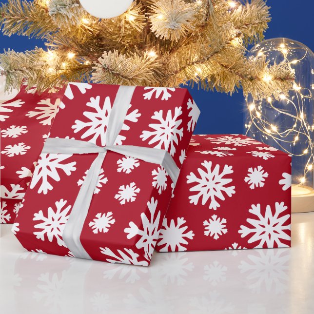 Red White Snowflakes Christmas Holiday  Wrapping Paper (Holidays)
