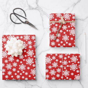 Red White Snowflakes Christmas Holiday  Wrapping Paper Sheet