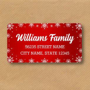 red white snowflakes christmas retro address label