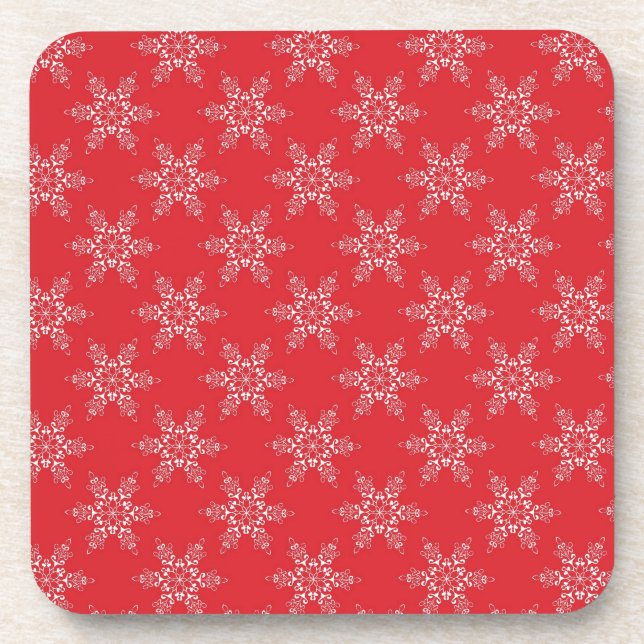Red White Snowflakes Coaster (Front)