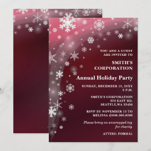 Red White Snowflakes Corporate Holiday Party Invitation