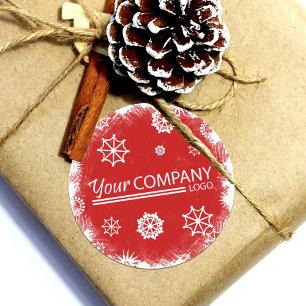 Red, White Snowflakes Logo Company Holiday Classic Round Sticker