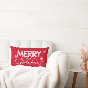 Red & White Snowflakes   Merry Christmas Lumbar Cushion