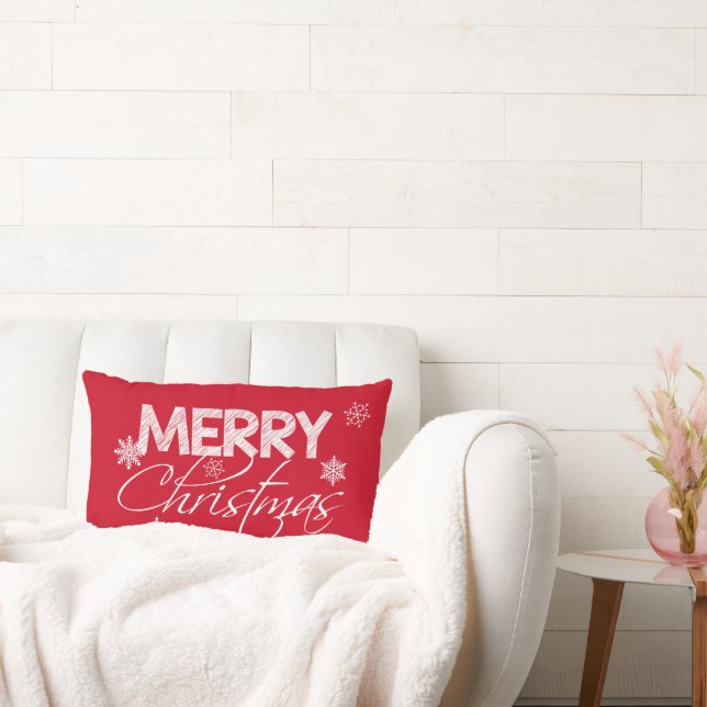 Red & White Snowflakes | Merry Christmas Lumbar Cushion (Couch)