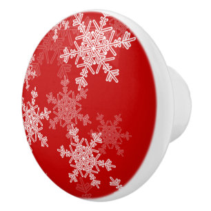 Red White Snowflakes Minimalist Christmas Ceramic Knob