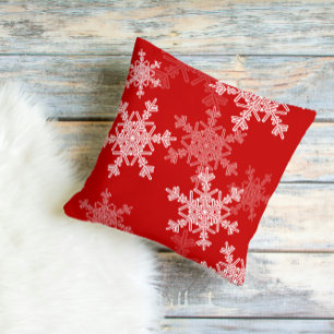 Red White Snowflakes Minimalist Christmas Cushion